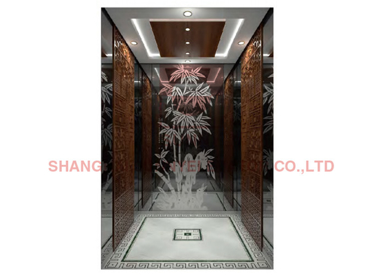 630-1600kg Ti Plated Mirror Passenger Elevator Dengan Ruang Mesin